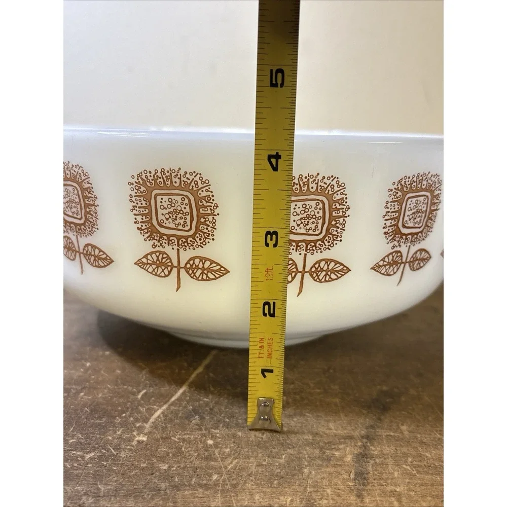 Vintage Federal Milk Glass Mixing Bowl 3 1/2 Quarts Square Sunflowers